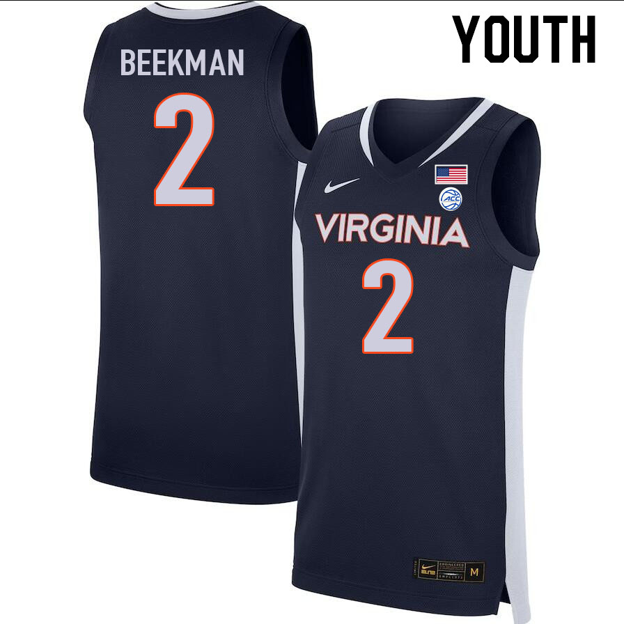 Youth #2 Reece Beekman Virginia Cavaliers College 2022-23 Stitched Basketball Jerseys Sale-Navy